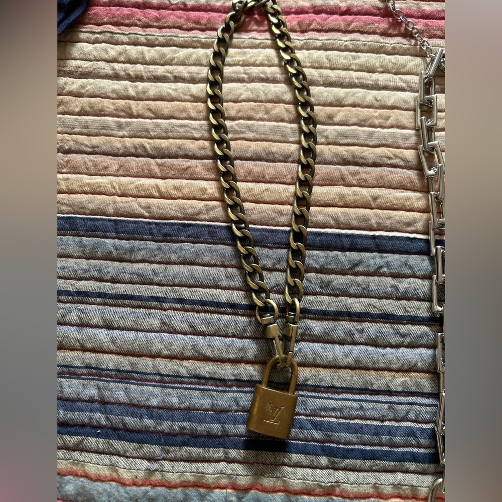 Louis Vuitton Lock with 18” Bronze & Non-branded necklace. #305. NO KEY!!